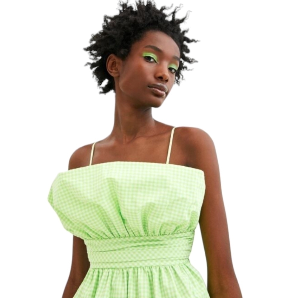 ZARA Lime Green and White Gingham‎ Top Size XS